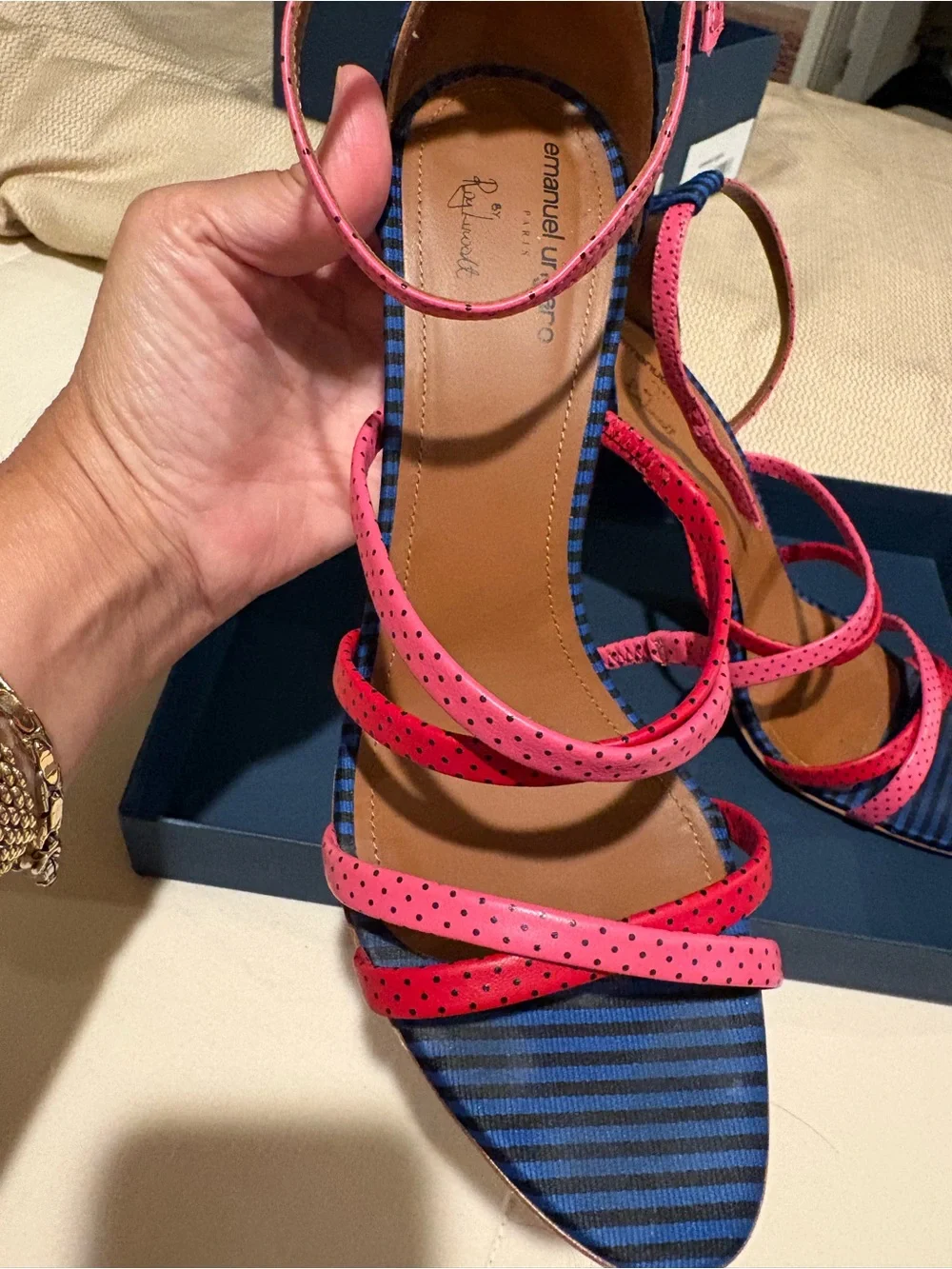 Malone   Emanuel Ungaro Blue and Pink Strappy Stiletto Sandals